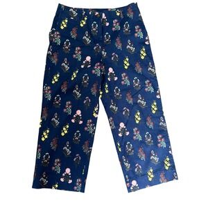 Talbots Floral Wide Leg Pants Navy Blue Cotton Stretch Womens 12P Petite Garden